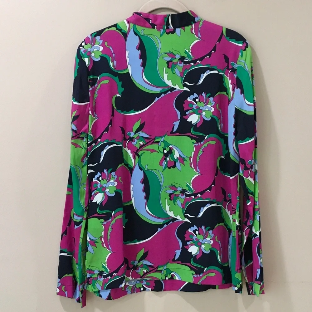 Talbots Women 6 Top Blouse Floral Printed Retro 70s Pucci Colorful Summer New - Picture 2 of 5